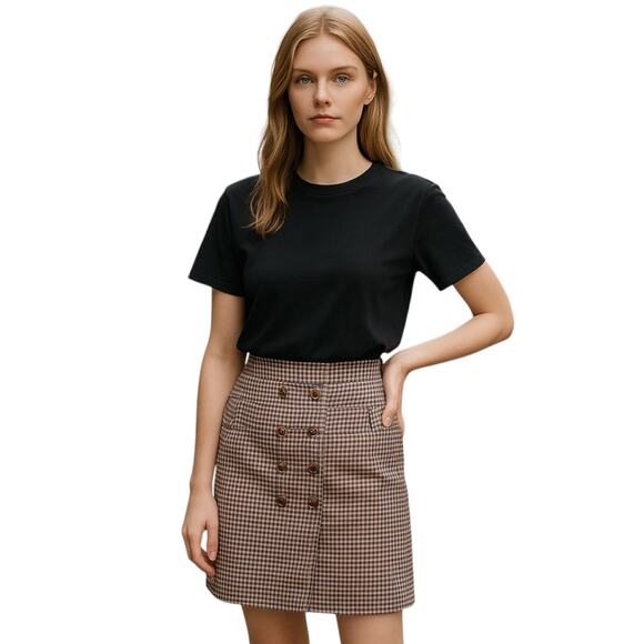 Etcetera Plaid Pencil Skirt Buttons Lined Pockets Multi Color Size 14 - Picture 1 of 7